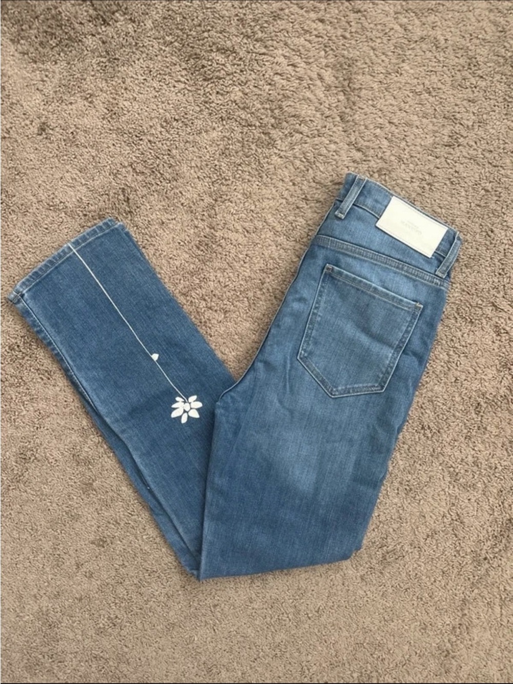 7 For All Mankind Blue High Waist Jeans with White Floral Detail
